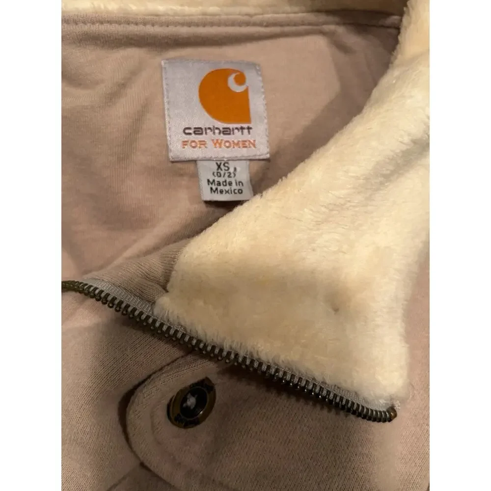 Carhartt For Women Jacket XS Beige‎ Sherpa Collar Y2K Vintage Workwear